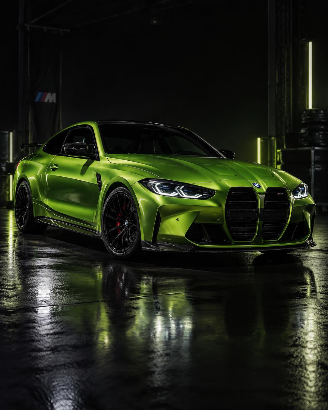 Custom wrapped performance car in a dark studio